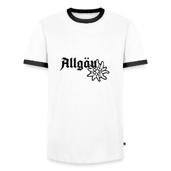 Allgäu Schriftzug mit Edelweiß - Allgäuer Design - Männer Kontrast-T-Shirt - Weiß/Schwarz - Vorne - AI Model Female 172 light (172cm) & AI Model Male 178 dark (178cm)