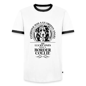 BORDER COLLIE Ange Gardien Chiens Wilsigns - T-shirt contrasté Homme - blanc/noir - Devant - AI Model Female 172 light (172cm) & AI Model Male 178 dark (178cm)