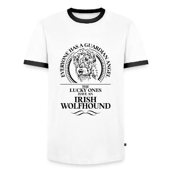IRISH WOLFHOUND Guardian Angel Spruch Wilsigns - Männer Kontrast-T-Shirt - Weiß/Schwarz - Vorne - AI Model Female 172 light (172cm) & AI Model Male 178 dark (178cm)