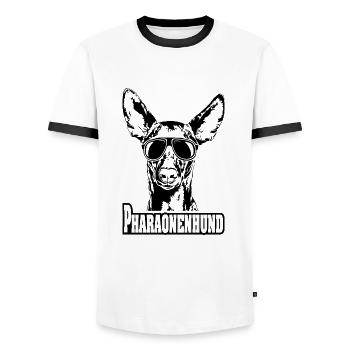 PHARAONENHUND cool Sonnenbrille Hunde Hund - Männer Kontrast-T-Shirt - Weiß/Schwarz - Vorne - AI Model Female 172 light (172cm) & AI Model Male 178 dark (178cm)
