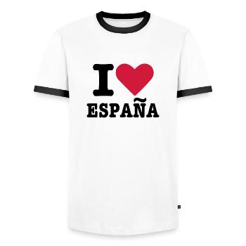 Spain - Men's Ringer Shirt - white/black - Front - AI Model Female 172 light (172cm) & AI Model Male 178 dark (178cm)