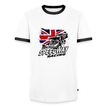 Speedway - Union Jack - UK Flag - Männer Kontrast-T-Shirt - Weiß/Schwarz - Vorne - AI Model Female 172 light (172cm) & AI Model Male 178 dark (178cm)