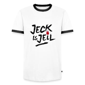 Jeck is Jeil - Männer Kontrast-T-Shirt - Weiß/Schwarz - Vorne - AI Model Female 172 light (172cm) & AI Model Male 178 dark (178cm)