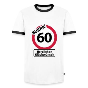 Hurrah 60 Anniversaire - Félicitations | - T-shirt contrasté Homme - blanc/noir - Devant - AI Model Female 172 light (172cm) & AI Model Male 178 dark (178cm)