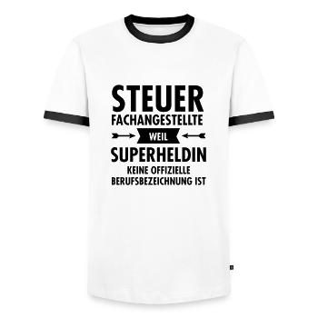 Steuerfachangestellte - Superheldin - Männer Kontrast-T-Shirt - Weiß/Schwarz - Vorne - AI Model Female 172 light (172cm) & AI Model Male 178 dark (178cm)