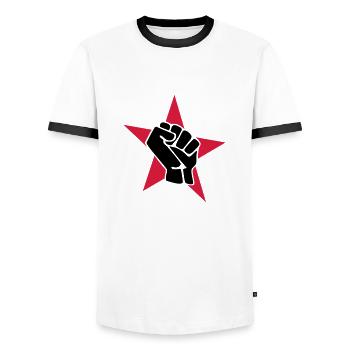 Roter Stern mit Faust - Männer Kontrast-T-Shirt - Weiß/Schwarz - Vorne - AI Model Female 172 light (172cm) & AI Model Male 178 dark (178cm)