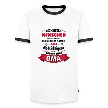 Beim Namen nennen - Oma - Männer Kontrast-T-Shirt - Weiß/Schwarz - Vorne - AI Model Female 172 light (172cm) & AI Model Male 178 dark (178cm)