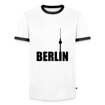 Berlin Fernsehturm Hauptstadt City Schriftzug - Männer Kontrast-T-Shirt - Weiß/Schwarz - Vorne - AI Model Female 172 light (172cm) & AI Model Male 178 dark (178cm)