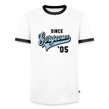 Gorgeous SINCE 2005 - Birthday Anniversary - Men's Ringer Shirt - white/black - Front - AI Model Female 172 light (172cm) & AI Model Male 178 dark (178cm)