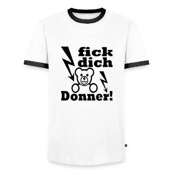 fick dich donner - Männer Kontrast-T-Shirt - Weiß/Schwarz - Vorne - AI Model Female 172 light (172cm) & AI Model Male 178 dark (178cm)