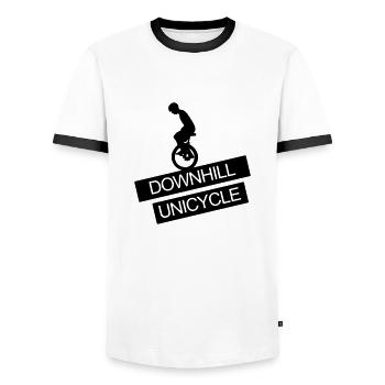 Unicycle, Downhill, A, wheel, unicycle rider,bike - Men's Ringer Shirt - white/black - Front - AI Model Female 172 light (172cm) & AI Model Male 178 dark (178cm)