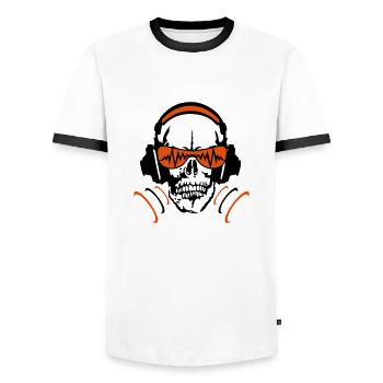 egaliseur casques dj crane tete mort skull 4 - T-shirt contrasté Homme - blanc/noir - Devant - AI Model Female 172 light (172cm) & AI Model Male 178 dark (178cm)