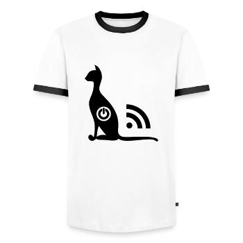 Katze WLAN EIN AUS - Männer Kontrast-T-Shirt - Weiß/Schwarz - Vorne - AI Model Female 172 light (172cm) & AI Model Male 178 dark (178cm)