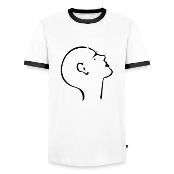 Weiblicher Glatzkopf / lady bold (1c) - Männer Kontrast-T-Shirt - Weiß/Schwarz - Vorne - AI Model Female 172 light (172cm) & AI Model Male 178 dark (178cm)