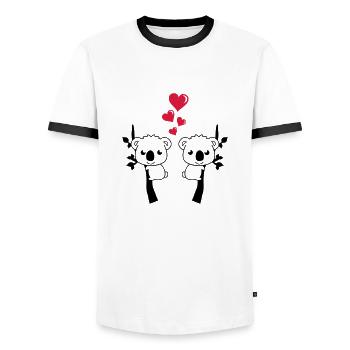 koalas_in_love_001 - T-shirt contrasté Homme - blanc/noir - Devant - AI Model Female 172 light (172cm) & AI Model Male 178 dark (178cm)