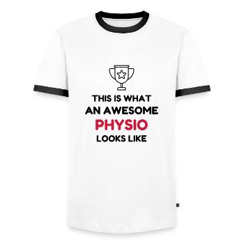 Physiotherapy Physio Krankengymnast Kiné Doctor - Men's Ringer Shirt - white/black - Front - AI Model Female 172 light (172cm) & AI Model Male 178 dark (178cm)