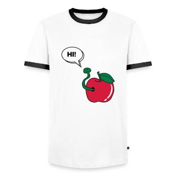 wurm_hi_02 - Männer Kontrast-T-Shirt - Weiß/Schwarz - Vorne - AI Model Female 172 light (172cm) & AI Model Male 178 dark (178cm)