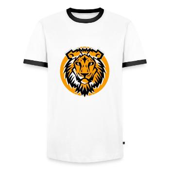 lion head animal lioness 404 o - Men's Ringer Shirt - white/black - Front - AI Model Female 172 light (172cm) & AI Model Male 178 dark (178cm)
