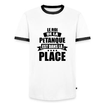 le roi de la pétanque est dans la place - T-shirt contrasté Homme - blanc/noir - Devant - AI Model Female 172 light (172cm) & AI Model Male 178 dark (178cm)