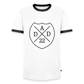 Dad 22 Coat of Arms - Color Change - Men's Ringer Shirt - white/black - Front - AI Model Female 172 light (172cm) & AI Model Male 178 dark (178cm)