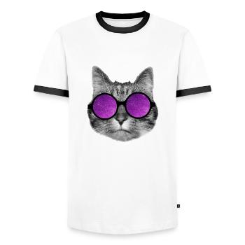 Space kitty - Men's Ringer Shirt - white/black - Front - AI Model Female 172 light (172cm) & AI Model Male 178 dark (178cm)