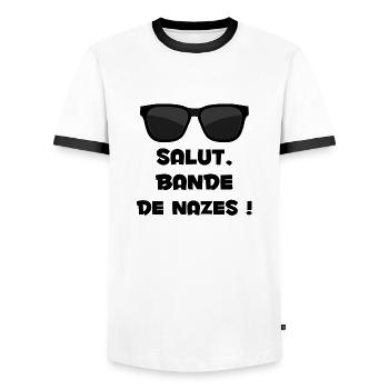 salut bande de nazes - T-shirt contrasté Homme - blanc/noir - Devant - AI Model Female 172 light (172cm) & AI Model Male 178 dark (178cm)