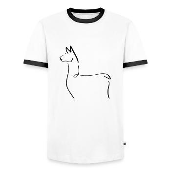 Alpaca Line Art - Minimalist - Men's Ringer Shirt - white/black - Front - AI Model Female 172 light (172cm) & AI Model Male 178 dark (178cm)