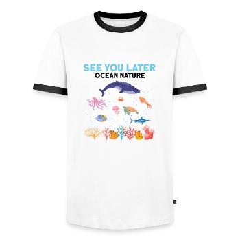 Sea Nature Marine Biologist Sea Marine Biology Ocean - Men's Ringer Shirt - white/black - Front - AI Model Female 172 light (172cm) & AI Model Male 178 dark (178cm)