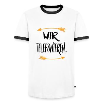 Wir telefonieren - Männer Kontrast-T-Shirt - Weiß/Schwarz - Vorne - AI Model Female 172 light (172cm) & AI Model Male 178 dark (178cm)