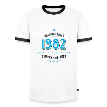 Original depuis 1982 anniversaire tout simplement la meilleure star - T-shirt contrasté Homme - blanc/noir - Devant - AI Model Female 172 light (172cm) & AI Model Male 178 dark (178cm)