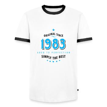Original depuis 1983 anniversaire tout simplement la meilleure star - T-shirt contrasté Homme - blanc/noir - Devant - AI Model Female 172 light (172cm) & AI Model Male 178 dark (178cm)
