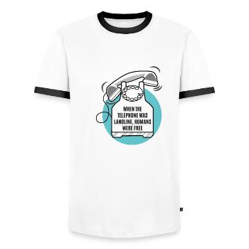 Sans téléphone, les humains sont libres - T-shirt contrasté Homme - blanc/noir - Devant - AI Model Female 172 light (172cm) & AI Model Male 178 dark (178cm)