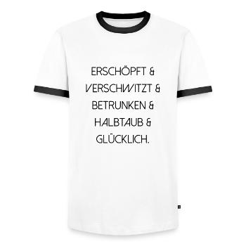 Festival Konzert betrunken Spaß Schrift - Männer Kontrast-T-Shirt - Weiß/Schwarz - Vorne - AI Model Female 172 light (172cm) & AI Model Male 178 dark (178cm)