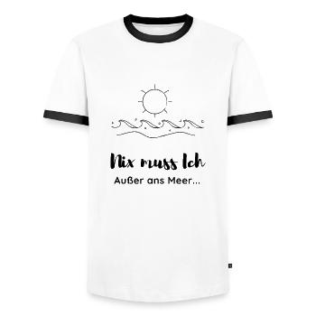 Meer - Männer Kontrast-T-Shirt - Weiß/Schwarz - Vorne - AI Model Female 172 light (172cm) & AI Model Male 178 dark (178cm)