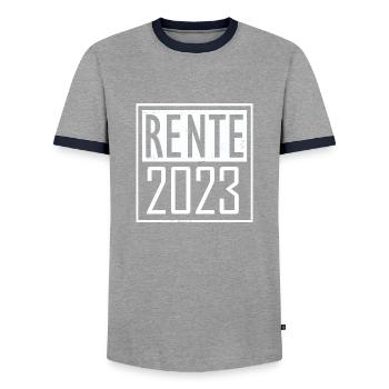 Rente 2023 Rentner Rentnerin Geschenk Geschenkidee - Männer Kontrast-T-Shirt - Grau/Navy  - Vorne - AI Model Female 172 light (172cm) & AI Model Male 178 light (178cm)