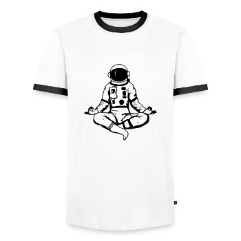 Astronaut Yoga Lustig Geschenkidee - Männer Kontrast-T-Shirt - Weiß/Schwarz - Vorne - AI Model Female 172 light (172cm) & AI Model Male 178 dark (178cm)