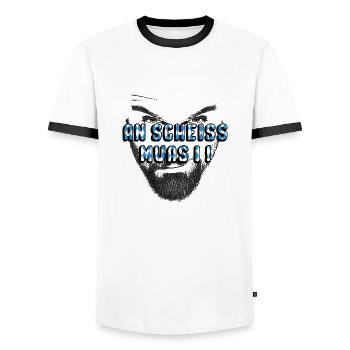 An scheiss muas i bayrisch dialekt - Männer Kontrast-T-Shirt - Weiß/Schwarz - Vorne - AI Model Female 172 light (172cm) & AI Model Male 178 dark (178cm)