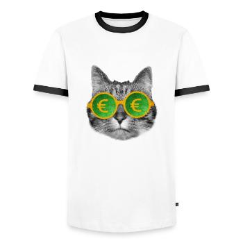 Katzengeldbrille - Männer Kontrast-T-Shirt - Weiß/Schwarz - Vorne - AI Model Female 172 light (172cm) & AI Model Male 178 dark (178cm)