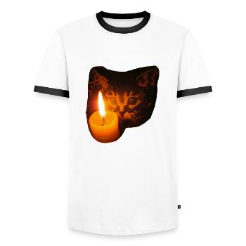 ZoffArt CAT & CANDLE - Männer Kontrast-T-Shirt - Weiß/Schwarz - Vorne - AI Model Female 172 light (172cm) & AI Model Male 178 dark (178cm)