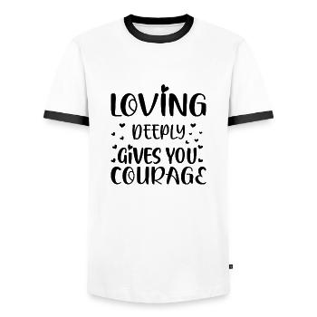 Loving deeply gives you Courage - Men's Ringer Shirt - white/black - Front - AI Model Female 172 light (172cm) & AI Model Male 178 dark (178cm)