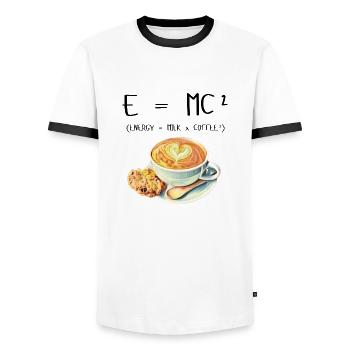 E MC² Kaffee Milch Energie Geschenk lustig - Männer Kontrast-T-Shirt - Weiß/Schwarz - Vorne - AI Model Female 172 light (172cm) & AI Model Male 178 dark (178cm)
