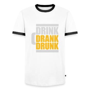 drink drank drunk Zitat - Männer Kontrast-T-Shirt - Weiß/Schwarz - Vorne - AI Model Female 172 light (172cm) & AI Model Male 178 dark (178cm)