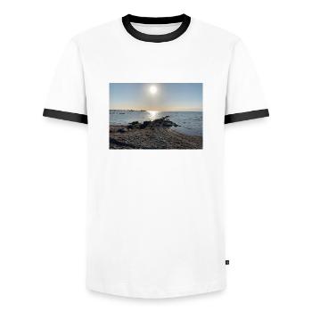Baltic Sea with sun - Men's Ringer Shirt - white/black - Front - AI Model Female 172 light (172cm) & AI Model Male 178 dark (178cm)