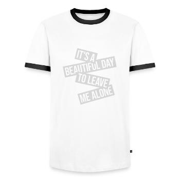leave me alone day - Men's Ringer Shirt - white/black - Front - AI Model Female 172 light (172cm) & AI Model Male 178 dark (178cm)