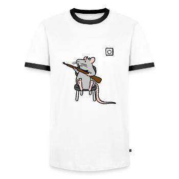 Don't touch that dial - Men's Ringer Shirt - white/black - Front - AI Model Female 172 light (172cm) & AI Model Male 178 dark (178cm)