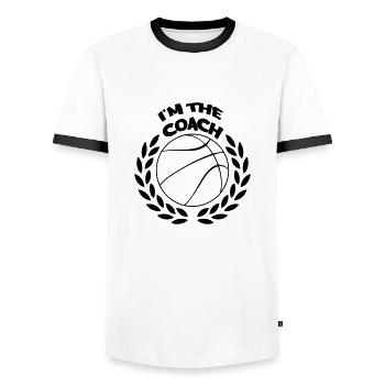 Le basketball chez The Coach - T-shirt contrasté Homme - blanc/noir - Devant - AI Model Female 172 light (172cm) & AI Model Male 178 dark (178cm)