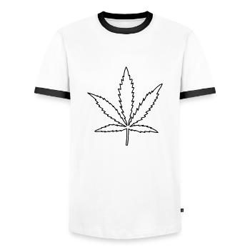Minimalistisches Hanfblatt - Männer Kontrast-T-Shirt - Weiß/Schwarz - Vorne - AI Model Female 172 light (172cm) & AI Model Male 178 dark (178cm)