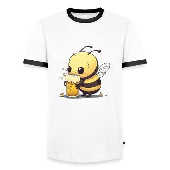 Abeille mignonne avec de la bière. - T-shirt contrasté Homme - blanc/noir - Devant - AI Model Female 172 light (172cm) & AI Model Male 178 dark (178cm)