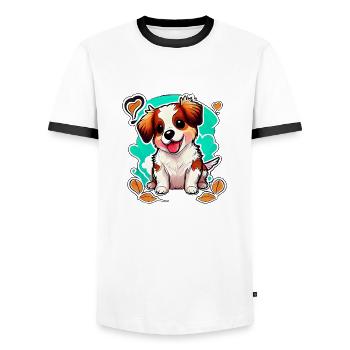 Chien mignon: coup de foudre - T-shirt contrasté Homme - blanc/noir - Devant - AI Model Female 172 light (172cm) & AI Model Male 178 dark (178cm)