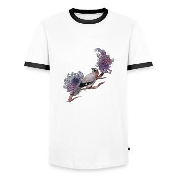 Eichelhäher auf Dahlie - Männer Kontrast-T-Shirt - Weiß/Schwarz - Vorne - AI Model Female 172 light (172cm) & AI Model Male 178 dark (178cm)